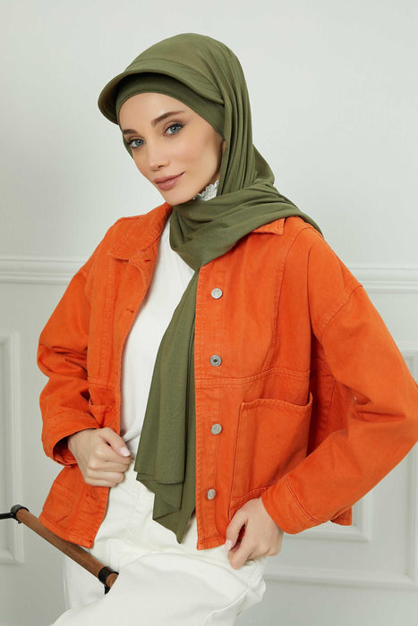Instant Cotton Shawl Newsboy Scarves 95% Cotton Bandana Women's Cap Turban Visor Stylish Hijab Hat Turban Head Wraps,SS-1 Army Green