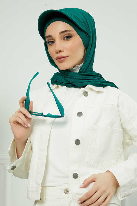 Instant Cotton Shawl Newsboy Scarves 95% Cotton Bandana Women's Cap Turban Visor Stylish Hijab Hat Turban Head Wraps,SS-1 Green