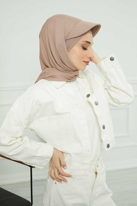 Instant Cotton Shawl Newsboy Scarves 95% Cotton Bandana Women's Cap Turban Visor Stylish Hijab Hat Turban Head Wraps,SS-1 Mink