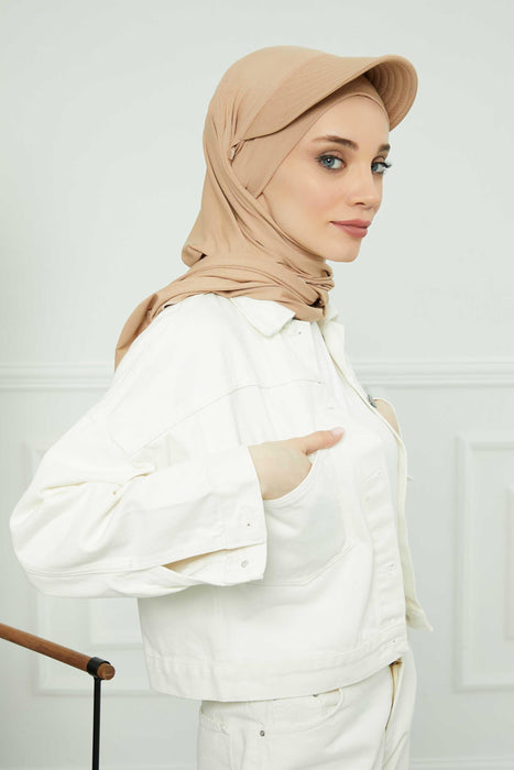 Instant Cotton Shawl Newsboy Scarves 95% Cotton Bandana Women's Cap Turban Visor Stylish Hijab Hat Turban Head Wraps,SS-1 Sand Brown