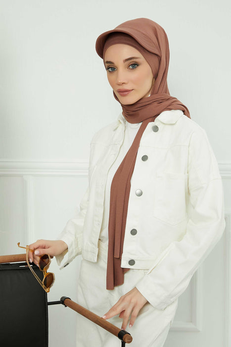 Instant Cotton Shawl Newsboy Scarves 95% Cotton Bandana Women's Cap Turban Visor Stylish Hijab Hat Turban Head Wraps,SS-1 Caramel Brown