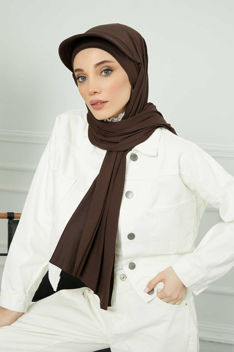 Instant Cotton Shawl Newsboy Scarves 95% Cotton Bandana Women's Cap Turban Visor Stylish Hijab Hat Turban Head Wraps,SS-1 Brown