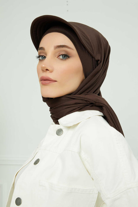 Instant Cotton Shawl Newsboy Scarves 95% Cotton Bandana Women's Cap Turban Visor Stylish Hijab Hat Turban Head Wraps,SS-1 Brown