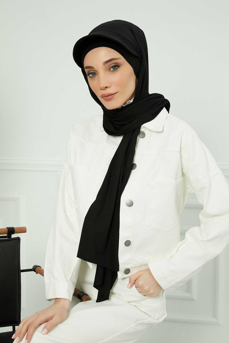 Instant Cotton Shawl Newsboy Scarves 95% Cotton Bandana Women's Cap Turban Visor Stylish Hijab Hat Turban Head Wraps,SS-1 Black