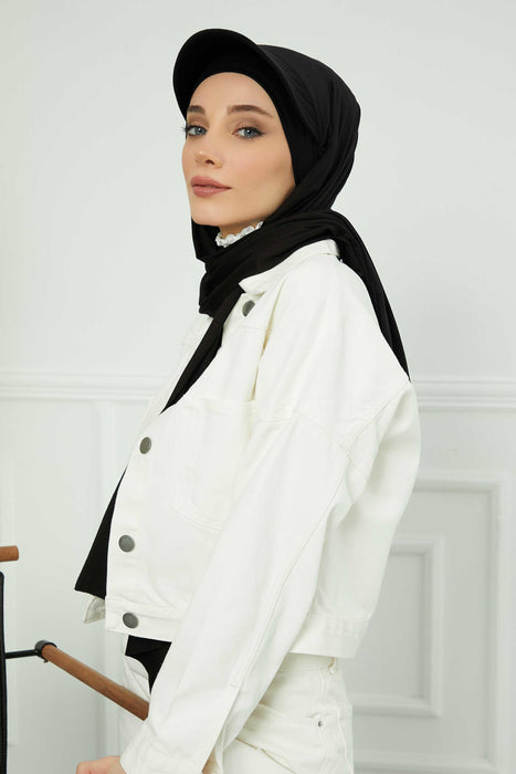 Instant Cotton Shawl Newsboy Scarves 95% Cotton Bandana Women's Cap Turban Visor Stylish Hijab Hat Turban Head Wraps,SS-1 Black