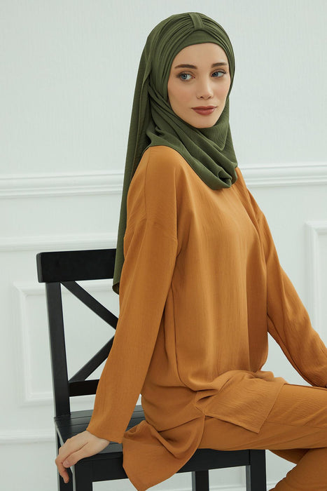 Instant Lightweight Aerobin Shawl Head Turbans For Women Headwear Stylish Head Wrap Elegant Design,CPS-91 Army Green
