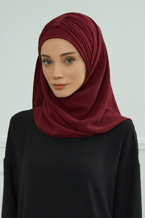 Instant Lightweight Aerobin Shawl Head Turbans For Women Headwear Stylish Head Wrap Elegant Design,CPS-91 Maroon