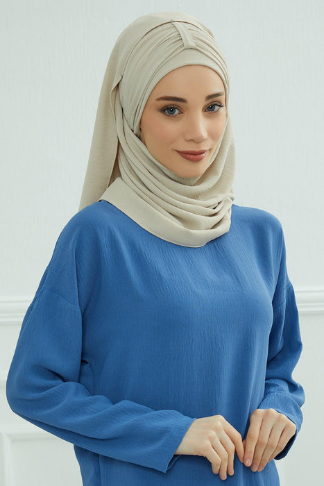Instant Lightweight Aerobin Shawl Head Turbans For Women Headwear Stylish Head Wrap Elegant Design,CPS-91 Beige