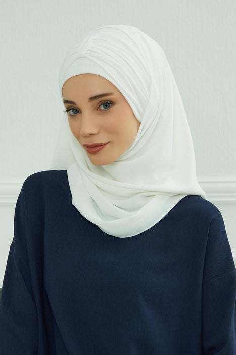 Instant Lightweight Aerobin Shawl Head Turbans For Women Headwear Stylish Head Wrap Elegant Design,CPS-91 White