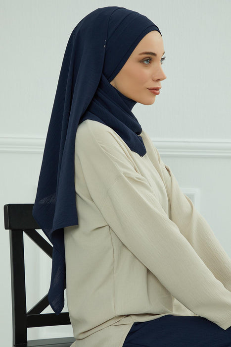 Instant Lightweight Aerobin Shawl Head Turbans For Women Headwear Stylish Head Wrap Elegant Design,CPS-93 Navy Blue