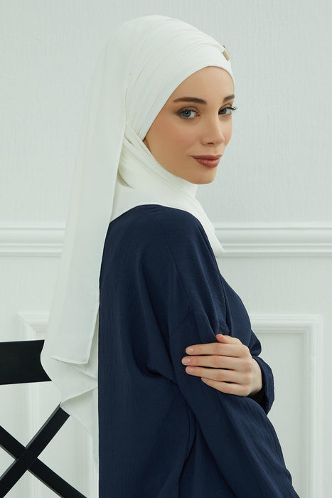 Instant Lightweight Aerobin Shawl Head Turbans For Women Headwear Stylish Head Wrap Elegant Design,CPS-94 White