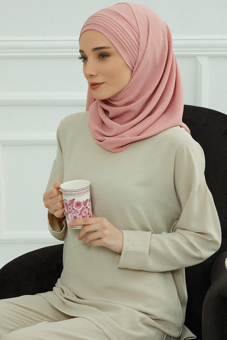 Instant Lightweight Aerobin Shawl Pleated Scarf Head Turbans For Women Headwear Stylish Head Wrap Elegant Design,CPS-90 Pink