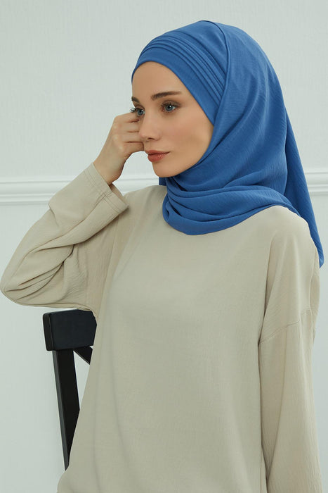 Instant Lightweight Aerobin Shawl Pleated Scarf Head Turbans For Women Headwear Stylish Head Wrap Elegant Design,CPS-90 Blue