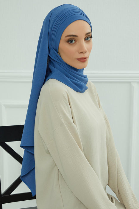 Instant Lightweight Aerobin Shawl Pleated Scarf Head Turbans For Women Headwear Stylish Head Wrap Elegant Design,CPS-90 Blue