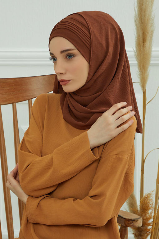 Instant Lightweight Aerobin Shawl Pleated Scarf Head Turbans For Women Headwear Stylish Head Wrap Elegant Design,CPS-90 Cinnamon