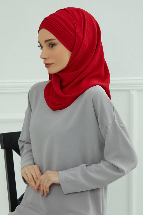 Instant Lightweight Aerobin Shawl Pleated Scarf Head Turbans For Women Headwear Stylish Head Wrap Elegant Design,CPS-90 Red