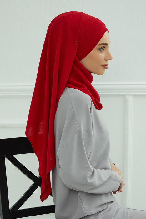 Instant Lightweight Aerobin Shawl Pleated Scarf Head Turbans For Women Headwear Stylish Head Wrap Elegant Design,CPS-90 Red