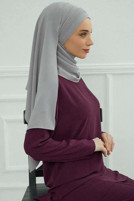 Instant Lightweight Aerobin Shawl Pleated Scarf Head Turbans For Women Headwear Stylish Head Wrap Elegant Design,CPS-90 Grey