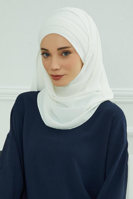Instant Lightweight Aerobin Shawl Pleated Scarf Head Turbans For Women Headwear Stylish Head Wrap Elegant Design,CPS-90 White