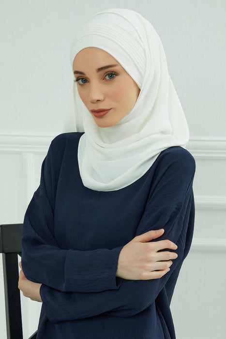 Instant Lightweight Aerobin Shawl Pleated Scarf Head Turbans For Women Headwear Stylish Head Wrap Elegant Design,CPS-90 White