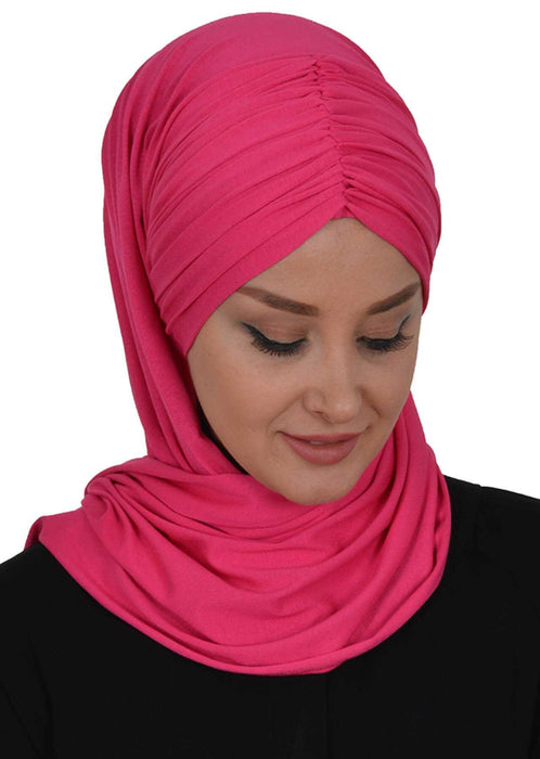 Instant Shawl for Women Shirred Cotton Head Wrap Head Scarf Modesty Turban Headwear,CPS-44 Navy Blue