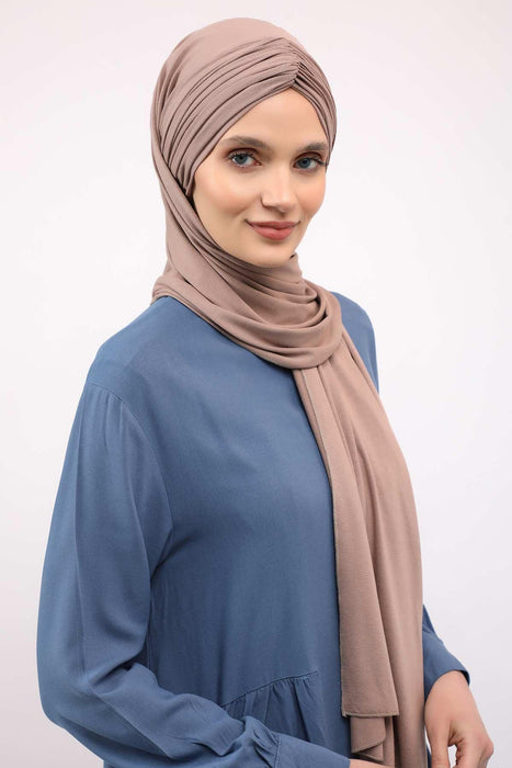 Instant Shawl for Women Shirred Cotton Head Wrap Head Scarf Modesty Turban Headwear,CPS-44 Mink