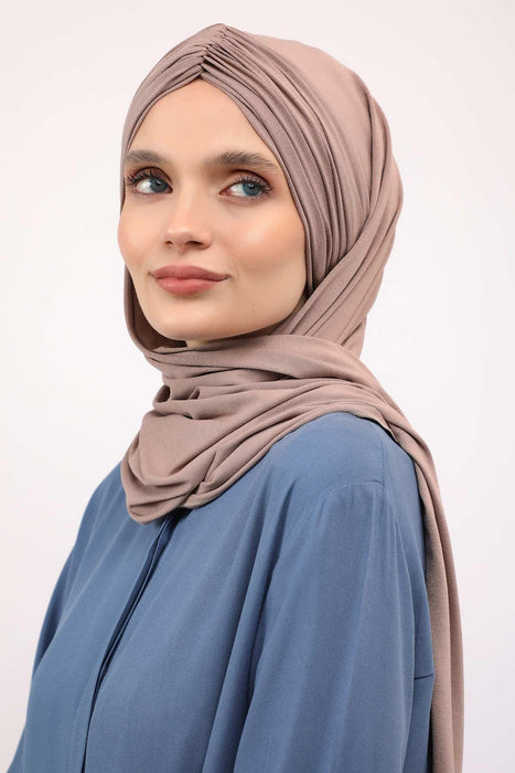 Instant Shawl for Women Shirred Cotton Head Wrap Head Scarf Modesty Turban Headwear,CPS-44 Mink