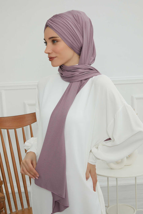 Instant Shawl for Women Shirred Cotton Head Wrap Head Scarf Modesty Turban Headwear,CPS-44 Lilac
