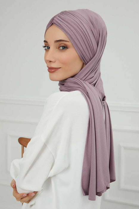 Instant Shawl for Women Shirred Cotton Head Wrap Head Scarf Modesty Turban Headwear,CPS-44 Lilac