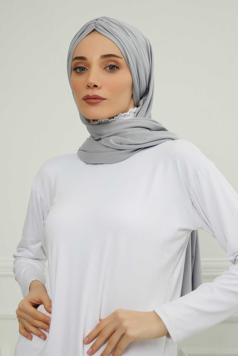 Instant Shawl for Women Shirred Cotton Head Wrap Head Scarf Modesty Turban Headwear,CPS-44 Grey 2