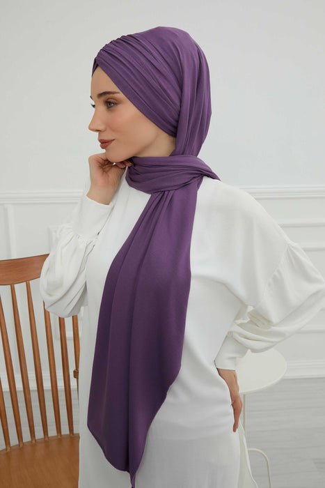 Instant Shawl for Women Shirred Cotton Head Wrap Head Scarf Modesty Turban Headwear,CPS-44 Purple 2