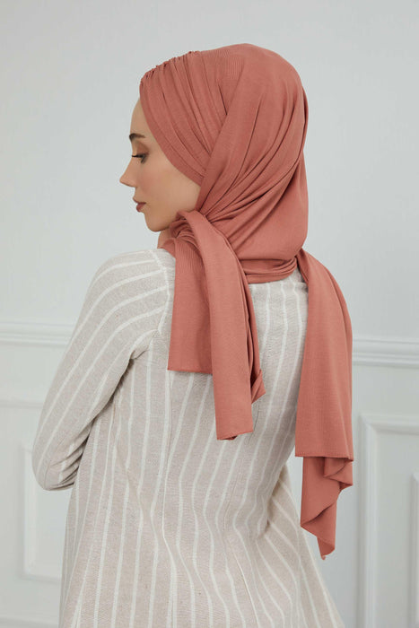 Instant Shawl for Women Shirred Cotton Head Wrap Head Scarf Modesty Turban Headwear,CPS-44 Salmon