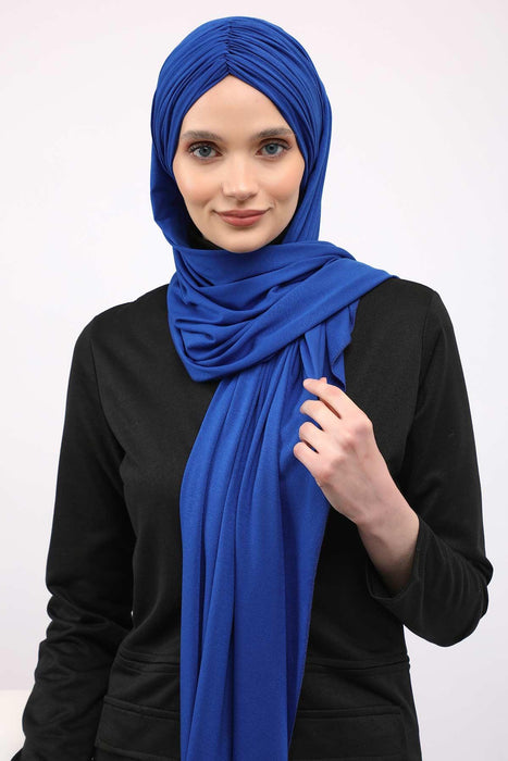 Instant Shawl for Women Shirred Cotton Head Wrap Head Scarf Modesty Turban Headwear,CPS-44 Sax Blue