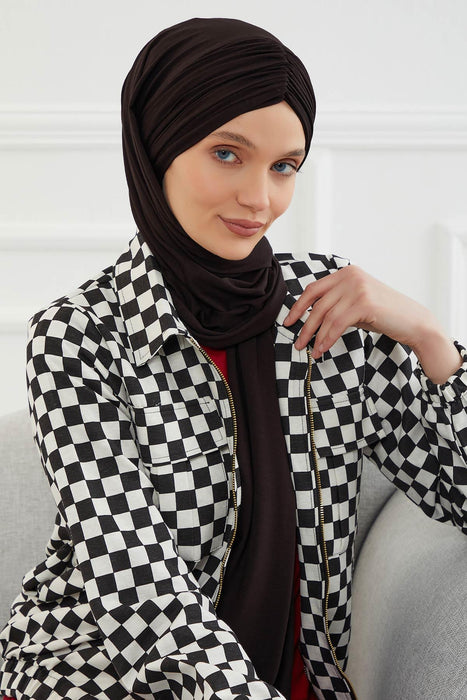 Instant Shawl for Women Shirred Cotton Head Wrap Head Scarf Modesty Turban Headwear,CPS-44 Black