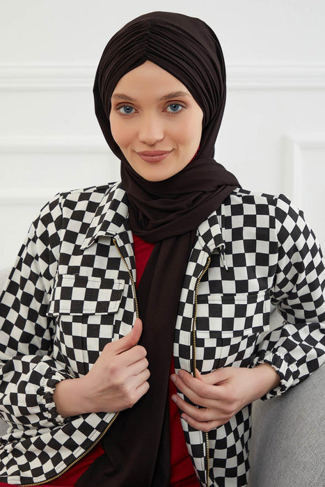 Instant Shawl for Women Shirred Cotton Head Wrap Head Scarf Modesty Turban Headwear,CPS-44 Black