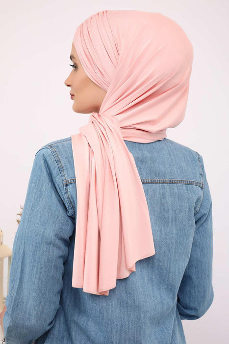 Instant Shawl for Women Shirred Cotton Head Wrap Head Scarf Modesty Turban Headwear,CPS-44 Powder