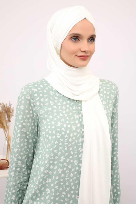Instant Shawl for Women Shirred Cotton Head Wrap Head Scarf Modesty Turban Headwear,CPS-44 Ivory
