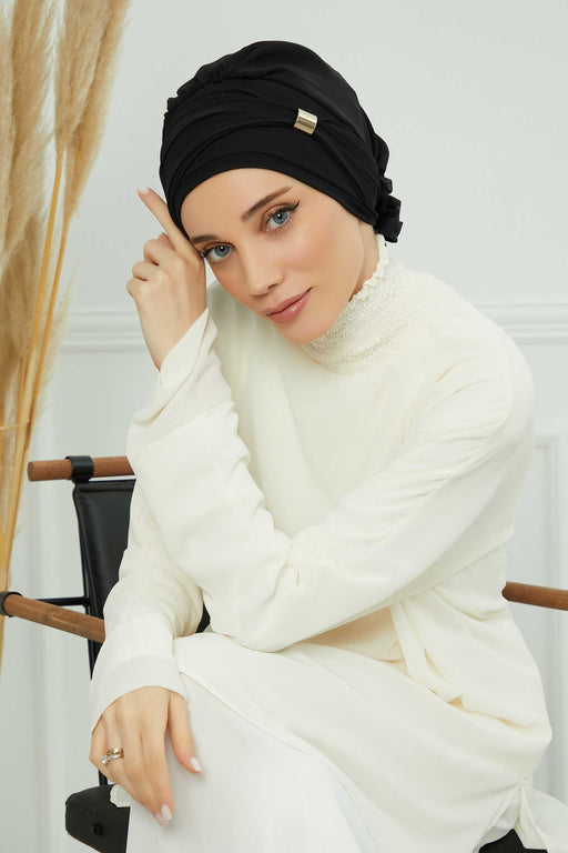 Instant Turban Chiffon Scarf Head Turbans with Unique Accessories For Women Headwear Stylish Elegant Design,HT-95S Black