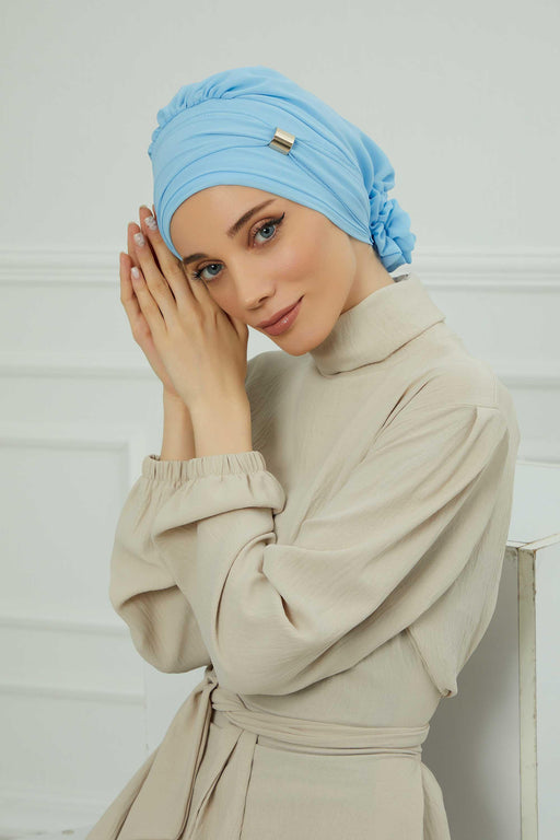 Instant Turban Chiffon Scarf Head Turbans with Unique Accessories For Women Headwear Stylish Elegant Design,HT-95S Baby Blue