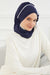 Instant Turban Chiffon Scarf Head Turbans with Unique Flower Accessory and Gorgeous Handmade Detail For Women Headwear Stylish Elegant Design Hijab,HT-62 Navy Blue
