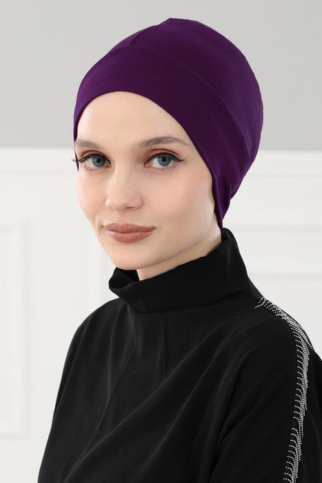 Super Tight Cotton Inner Bonnet Cap, High Quality Easy Wrap Instant Underneath Bonnet for Women, Flexible 95% Cotton Chemo Headwear Cap,B-37