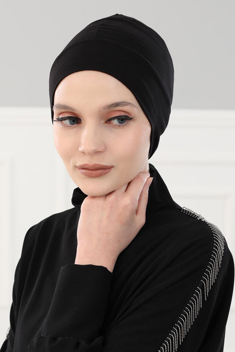 Super Tight Cotton Inner Bonnet Cap, High Quality Easy Wrap Instant Underneath Bonnet for Women, Flexible 95% Cotton Chemo Headwear Cap,B-37