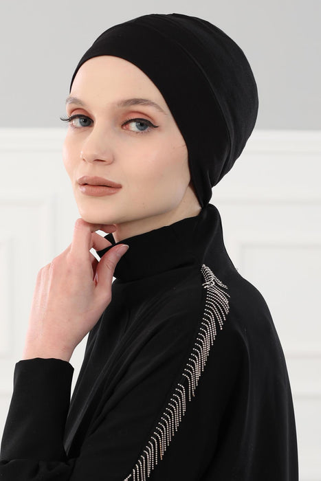 Super Tight Cotton Inner Bonnet Cap, High Quality Easy Wrap Instant Underneath Bonnet for Women, Flexible 95% Cotton Chemo Headwear Cap,B-37