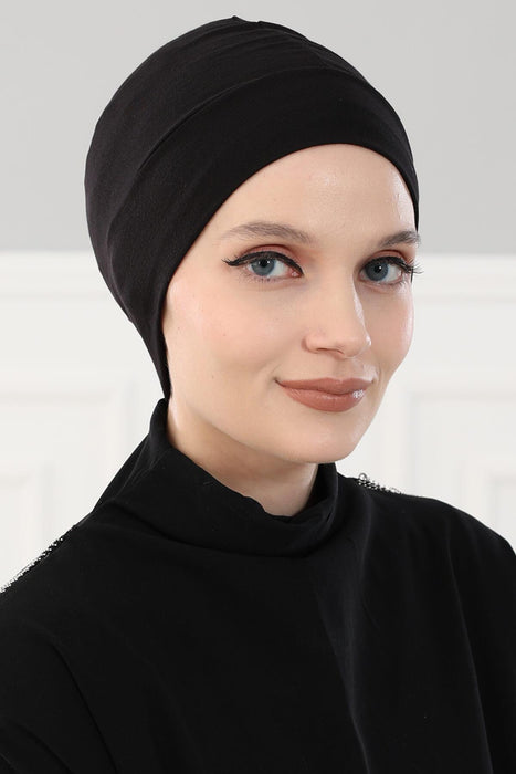 Super Tight Cotton Inner Bonnet Cap, High Quality Easy Wrap Instant Underneath Bonnet for Women, Flexible 95% Cotton Chemo Headwear Cap,B-37