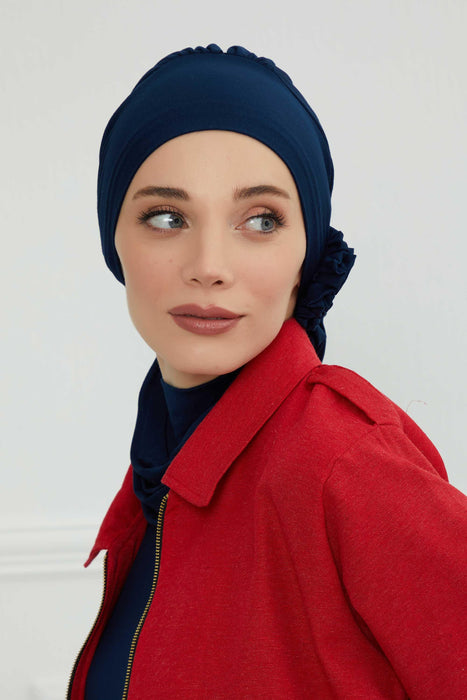 Instant Turban Cotton Scarf Head Turbans For Women Headwear Stylish Elegant Design,HT-81 Navy Blue