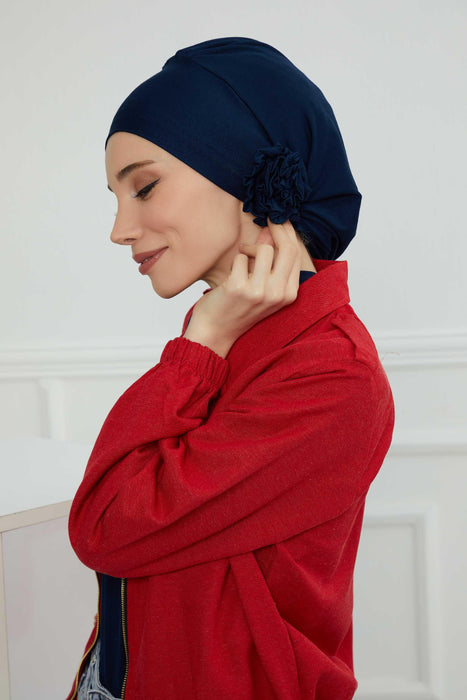 Instant Turban Cotton Scarf Head Turbans For Women Headwear Stylish Elegant Design,HT-81 Navy Blue