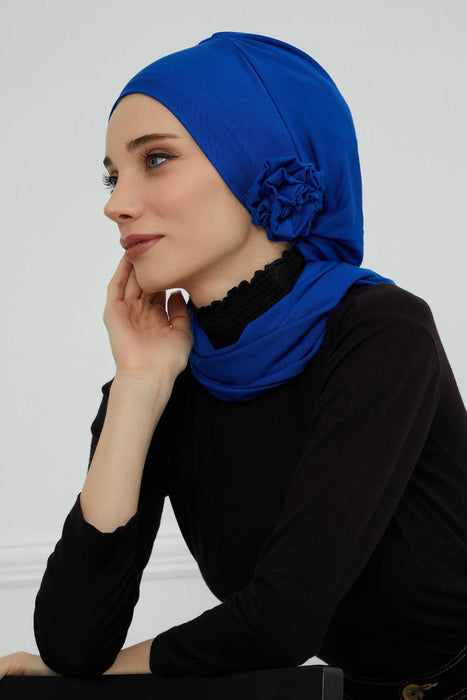 Instant Turban Cotton Scarf Head Turbans For Women Headwear Stylish Elegant Design,HT-81 Sax Blue