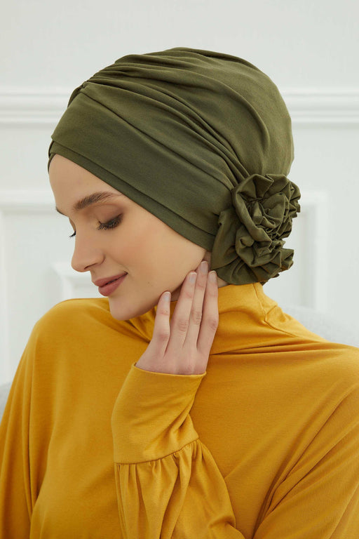 Chic Cotton Instant Turban for Women, Comfortable Lightweight Alopecia and Chemo Head Covering, Trendy Plain Head Turban for Women,B-26 Army Green