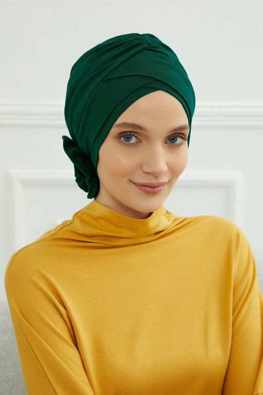 Chic Cotton Instant Turban for Women, Comfortable Lightweight Alopecia and Chemo Head Covering, Trendy Plain Head Turban for Women,B-26 Green