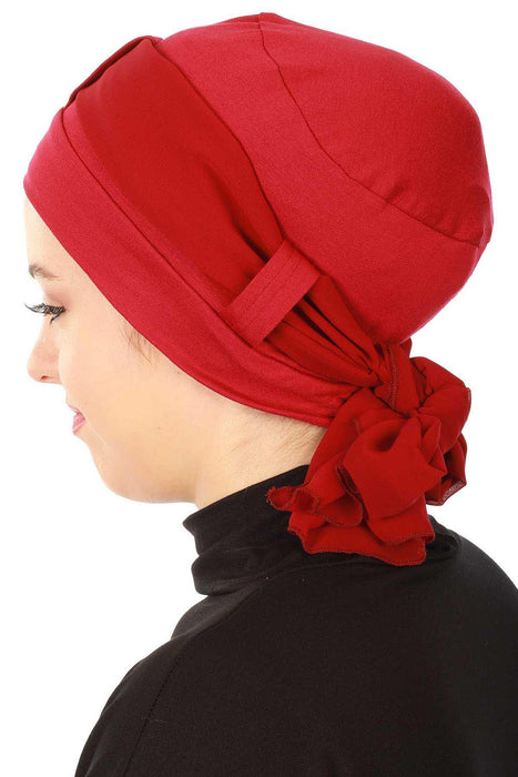 Cotton Instant Turban with Chiffon Band, Lightweight Multicolor Pre-tied Turban Bonnet Cap for Women, Stylish Belted Turban for Hijab,B-36 Maroon